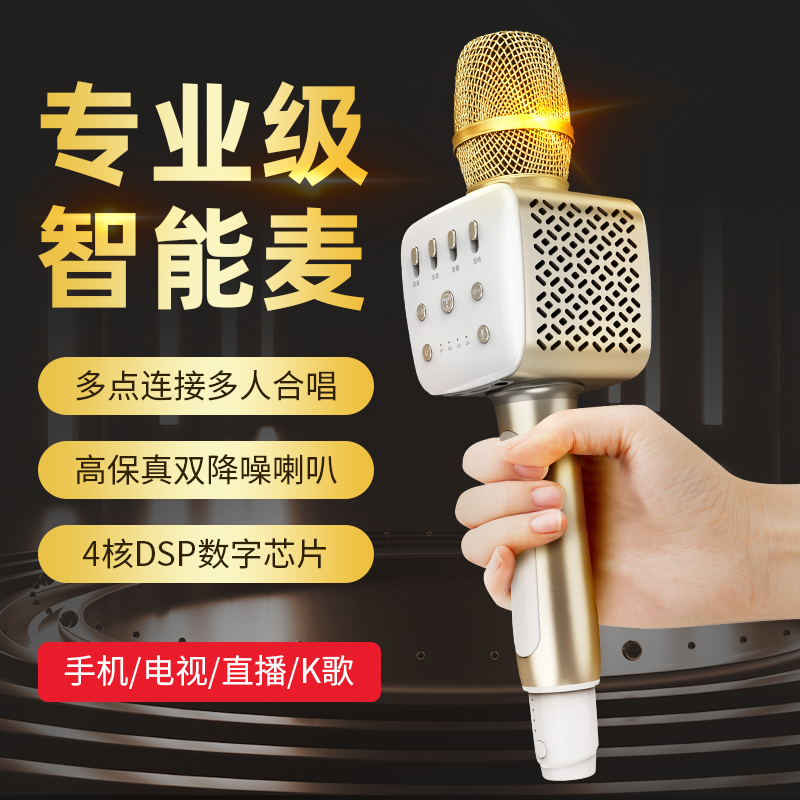 Tecun V2 microphone mobile phone K song microphone recording Super Power Wireless Bluetooth audio integrated smart AI national sound card home ktv karaoke