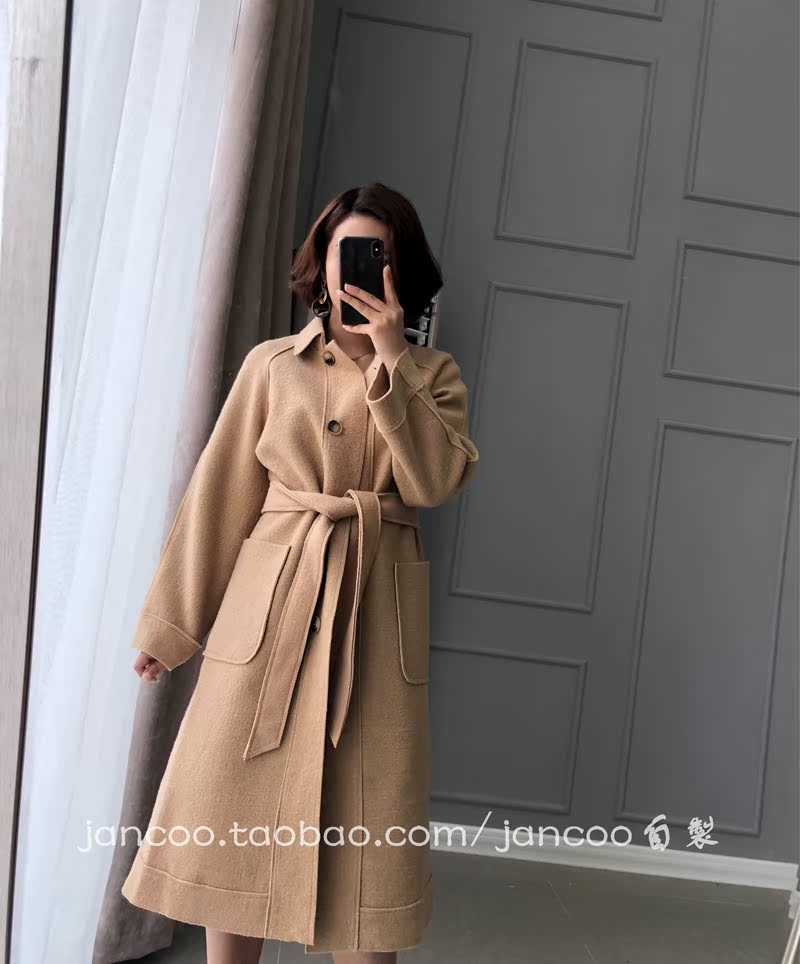 JANCOO mùa thu và mùa đông dây thắt lưng áo len màu đơn giản đơn giản gọn gàng áo choàng gió áo len màu xám lạc đà mẫu áo da nữ đẹp 2020
