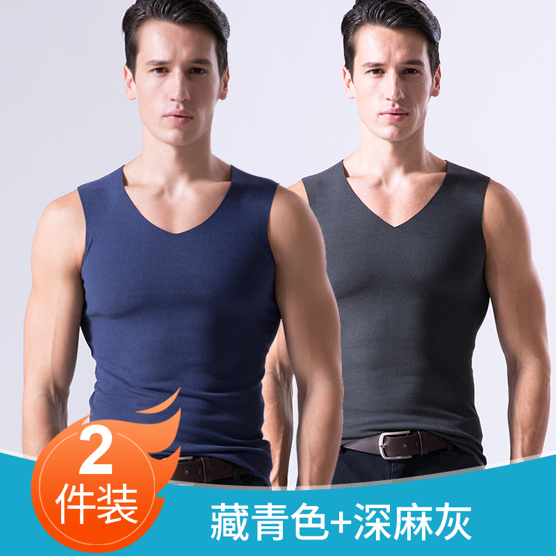 Mens phi quét ấm vest cộng dày nhung thanh thiếu niên cơ thể chặt chẽ dưới tay áo không tay vai lót vest mùa đông.