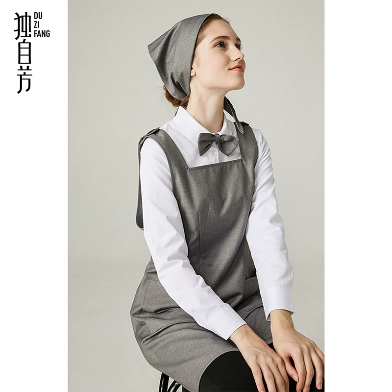 独自芳 Long coffee apron for work, mid-length, for beauty salons
