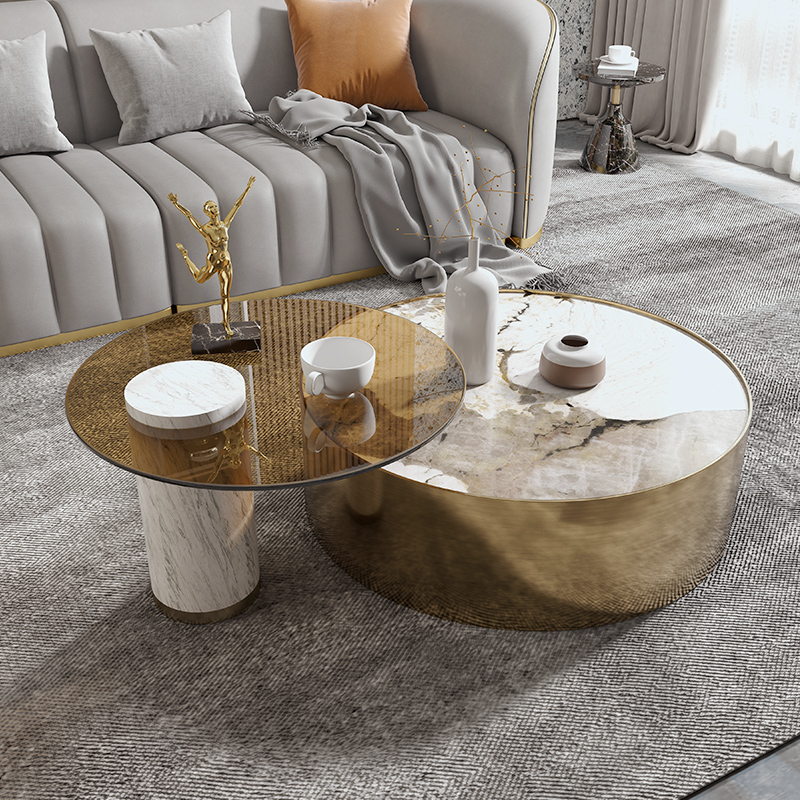 Nordic Italian luxury stone rock plate coffee table simple round marble coffee table table living room household size coffee table