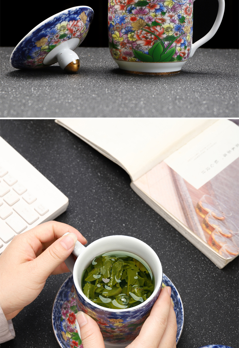 Recreational product jingdezhen flower splendid office tea colored enamel cup tea cups have the ceramic filter