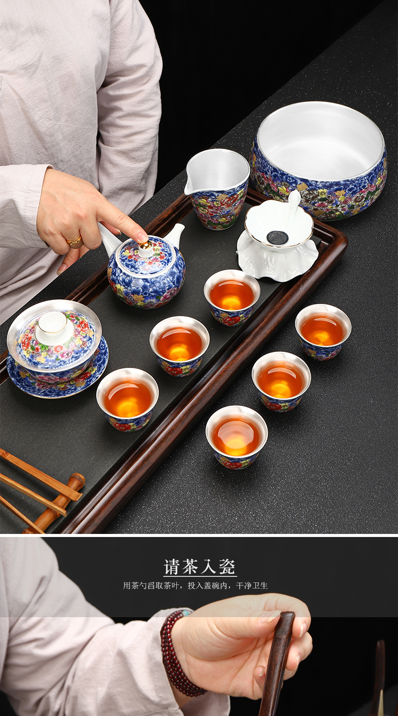 Recreational product ceramic flower splendid colored enamel coppering. As sterling silver 999 kung fu tea set home office tea set