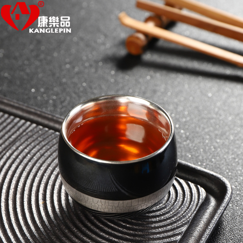 Recreational product silver cup 999 cracked sycee kung fu tea cups ceramic craft master cup single cup tea sample tea cup