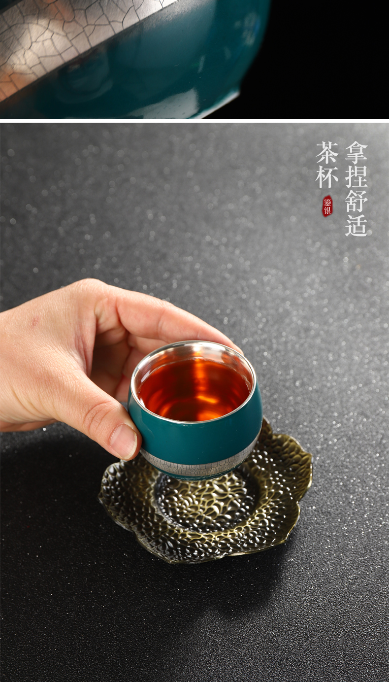 Recreational product silver cup 999 cracked sycee kung fu tea cups ceramic craft master cup single cup tea sample tea cup