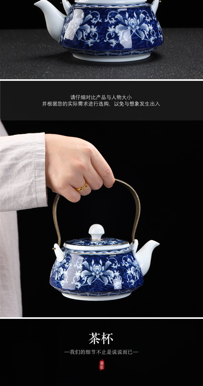 Recreational product is blue and white porcelain household ceramics coppering. As sterling silver 999 girder pot of tea cup teapot suits for bamboo tea tray tea set