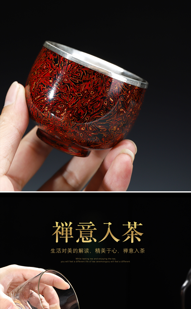 Recreational product jingdezhen lacquer kung fu tea set of the big cup silver cup ceramic masters cup silvering tea cup