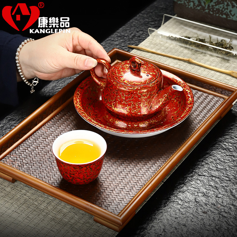 Recreation article 160 ml of lacquer ware teapot suit Chinese lacquer rhinoceros leather dehua white porcelain feihong pot of 14 cm high 7.6 wide