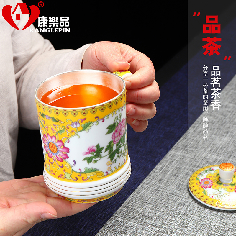 Recreational product cloisonne coppering. As sterling silver cup 999 porcelain enamel cup traditional manual office cover glass ceramic cup