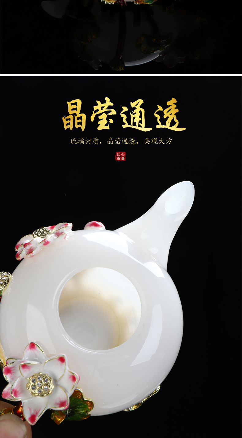 Recreational product gift jade colored enamel porcelain kung fu tea set household white porcelain cup teapot sample tea cup white jade