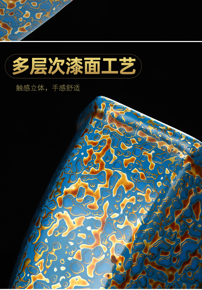 Recreation article 9.4 cm high, 8.7 cm wide Chinese lacquer rhinoceros leather lacquer tea white porcelain Angle of lu tea fair keller points