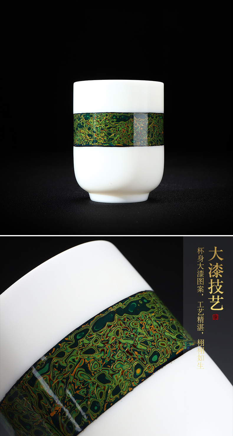 Recreational product lacquer tea jinxiu located at the end of the Chinese lacquer art painting dehua suet jade porcelain sample tea cup Chinese ceramic cups