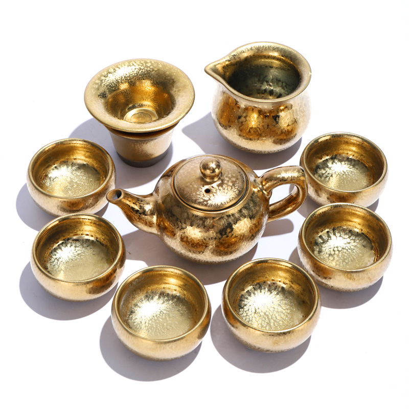 Recreational product jianyang built light gold tea sets obsidian change tire iron ceramic tea set of a complete set of golden oil droplets partridge spot