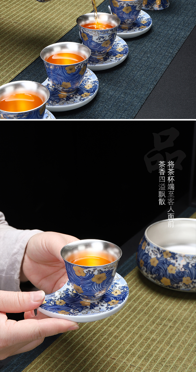 Recreational product jingdezhen colored enamel porcelain tea set suit household coppering. As kung fu tea set lid of a complete set of silver dishes