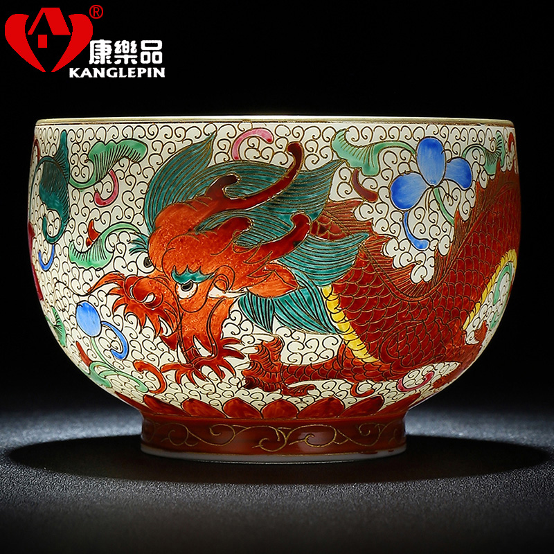 Recreational product of jingdezhen ceramic hand - made wire inlay enamel see colour longfeng cup paint sample tea cup master cup kung fu tea set