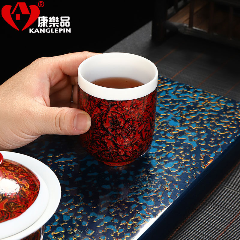Recreational product lacquer dehua suet jade white porcelain Chinese lacquer tea service manual ceramic cups master cup single CPU