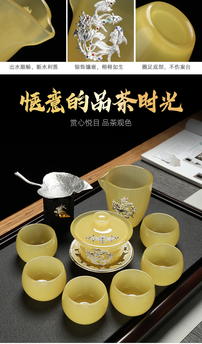 Recreational product azure with silver coloured glaze tea set jade porcelain creative kung fu tea tureen high - grade the whole household