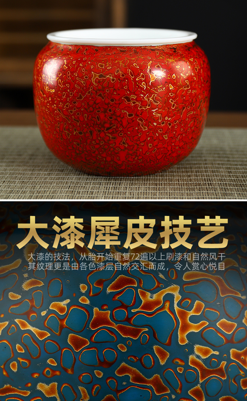 Recreational products checking Chinese lacquer porcelain built in hot water pail XiCha wash water meng with cover tea accessories 400 cc