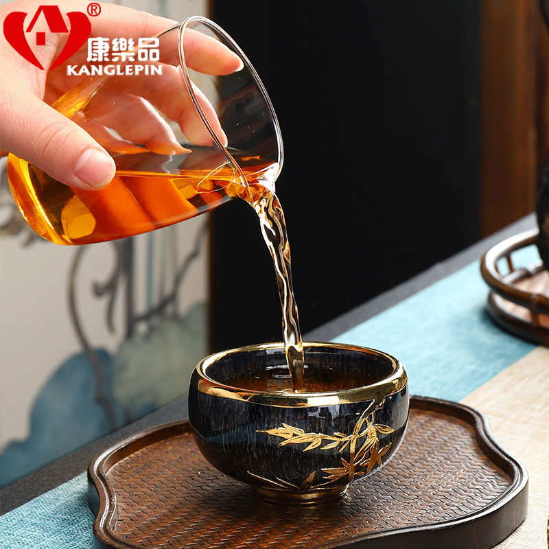 Recreational product an inset jades built light red glaze ceramic sample tea cup pure manual obsidian drawing master kung fu tea cup