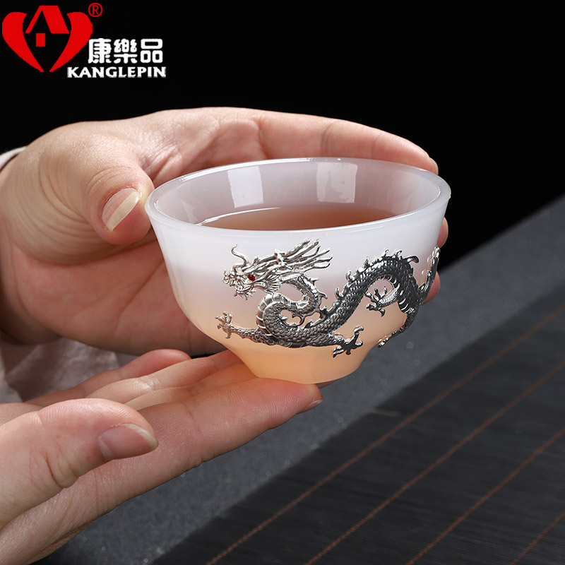 Recreation items with silver dragon wind LuMeiYu porcelain cup sample tea cup master cup glass colored glaze single CPU kung fu tea set