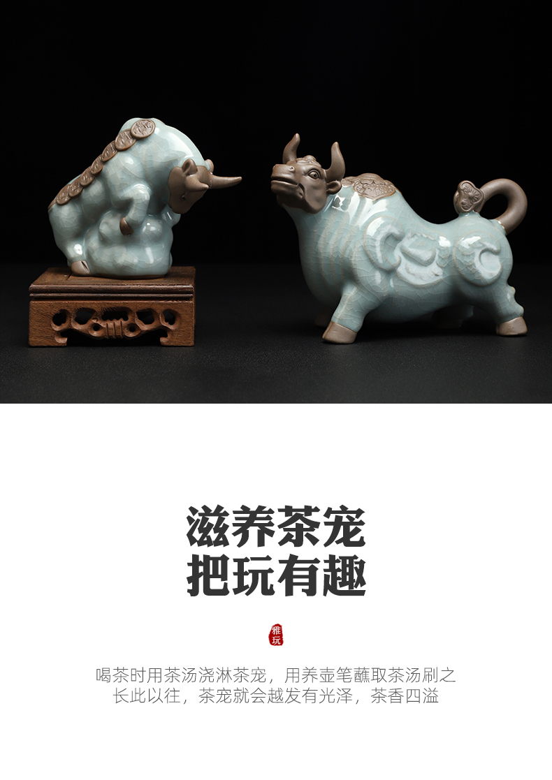 Recreation open piece of cow elder brother up with tea pet furnishing articles ceramic household adornment of Chinese zodiac cattle tea tea to play