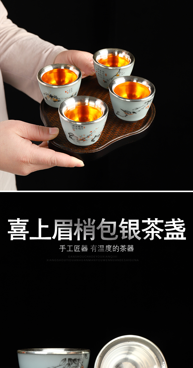 Recreational product silver checking fine silver 22 g ceramic cups kung fu tea cup 999 bales silver master characteristics