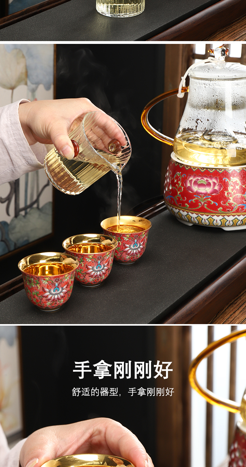 Recreational product electric TaoLu kung fu tea set tea stove ceramic gold colored enamel mini boiled tea cups of a complete set of the home