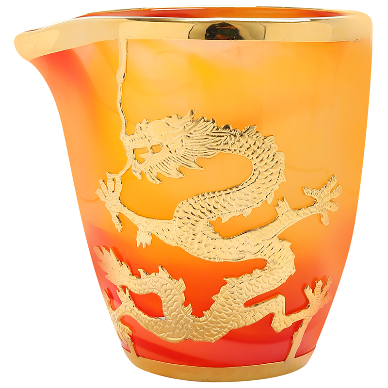 Recreational product with auspicious Long Yu porcelain dated 24 k an inset jades points fair keller of tea glass stone coloured glaze kung fu tea tea set