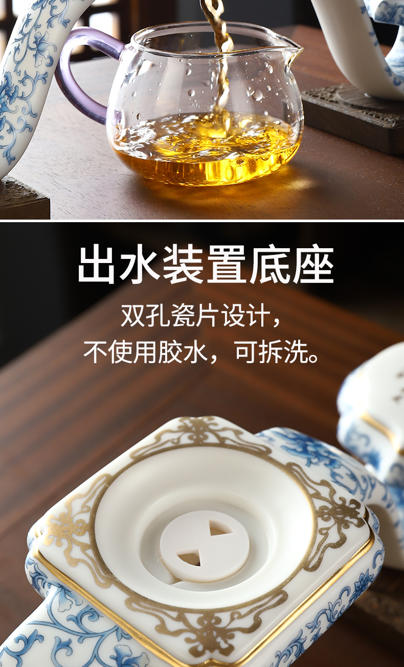 Recreational product originality of a complete set of blue and white porcelain automatic kung fu tea set home fit the hot tea is fine