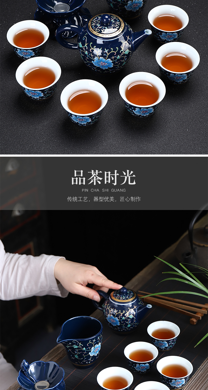 Recreational product is blue and white porcelain tea sets suit Chinese style household kung fu tea set side put the pot of ceramic tea cups