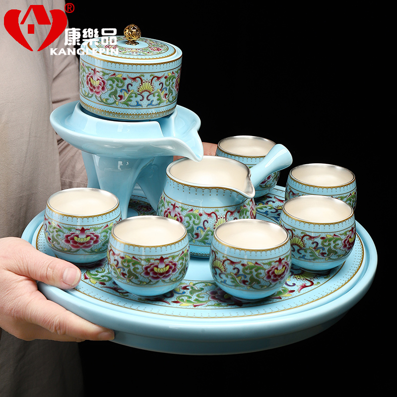 Recreational product office home coppering. As silver half automatic kung fu tea set a complete set of cloisonne ceramic teapot teacup