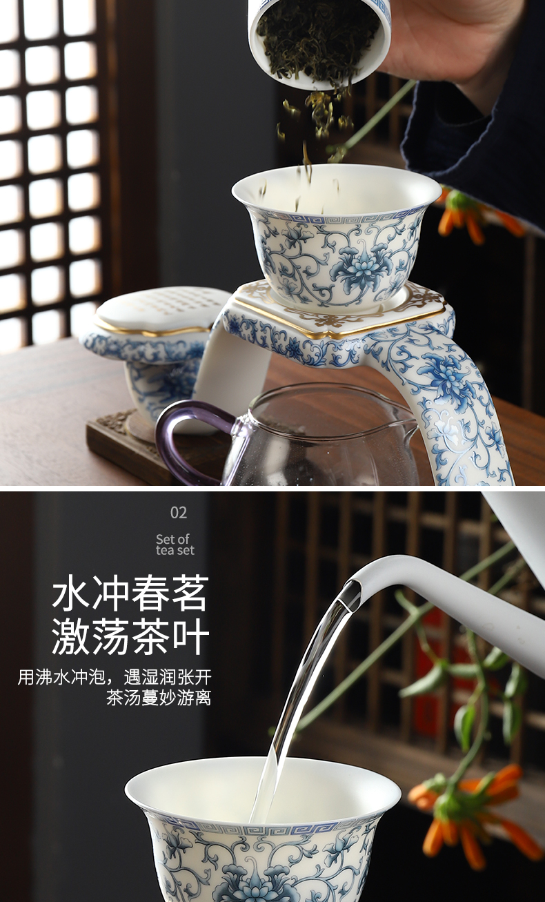 Recreational product originality of a complete set of blue and white porcelain automatic kung fu tea set home fit the hot tea is fine