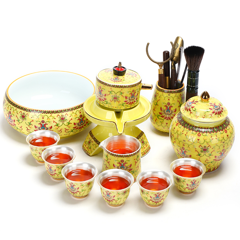 Recreational product tasted silver gilding automatic tea sets jingdezhen ceramic kung fu tea set 999 silver cup home the whole pot