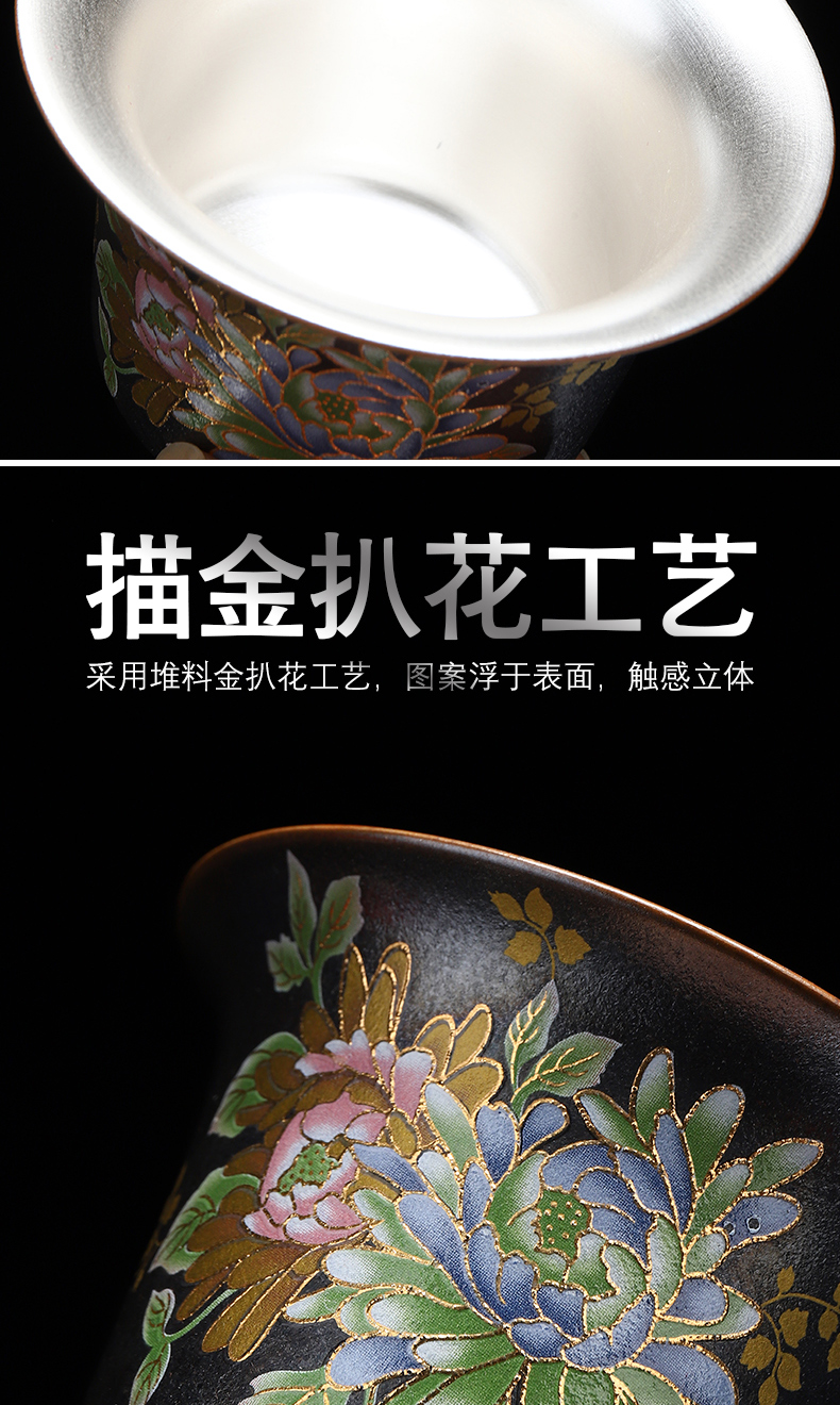 Recreation article 999 tasted silver gilding the tank of a complete set of ceramic tea set office silver kung fu tea cups