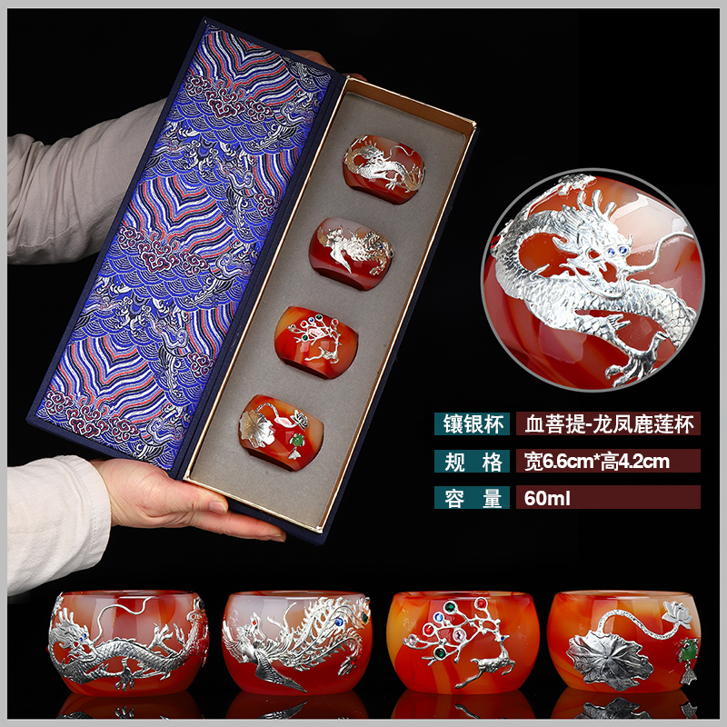 Recreational product silver agate jade porcelain teacup masters cup sample tea cup upset coloured glaze jade "bodhi kung fu tea set