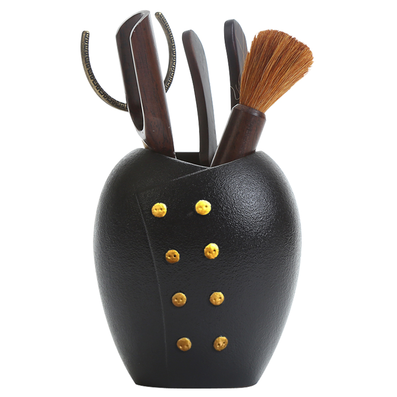 Recreational taste tea six gentleman 's suit ebony wood coarse ceramic kung fu tea set with parts teaspoons ChaGa