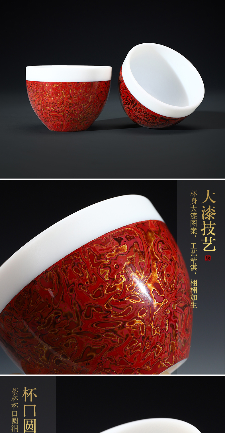 Recreational product lacquer tea set new Chinese style restoring ancient ways dehua white porcelain suet jade Chinese lacquer tureen Chinese lacquer ceramics by hand