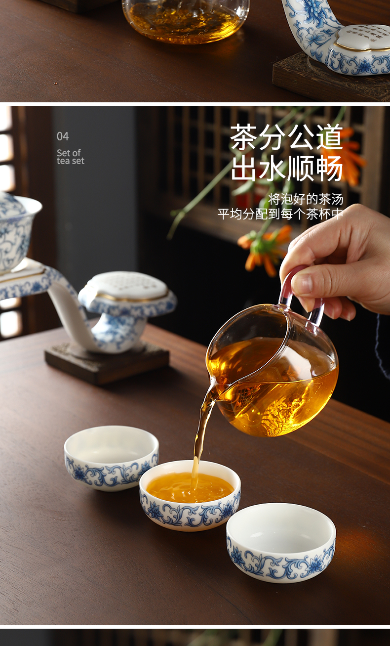 Recreational product originality of a complete set of blue and white porcelain automatic kung fu tea set home fit the hot tea is fine