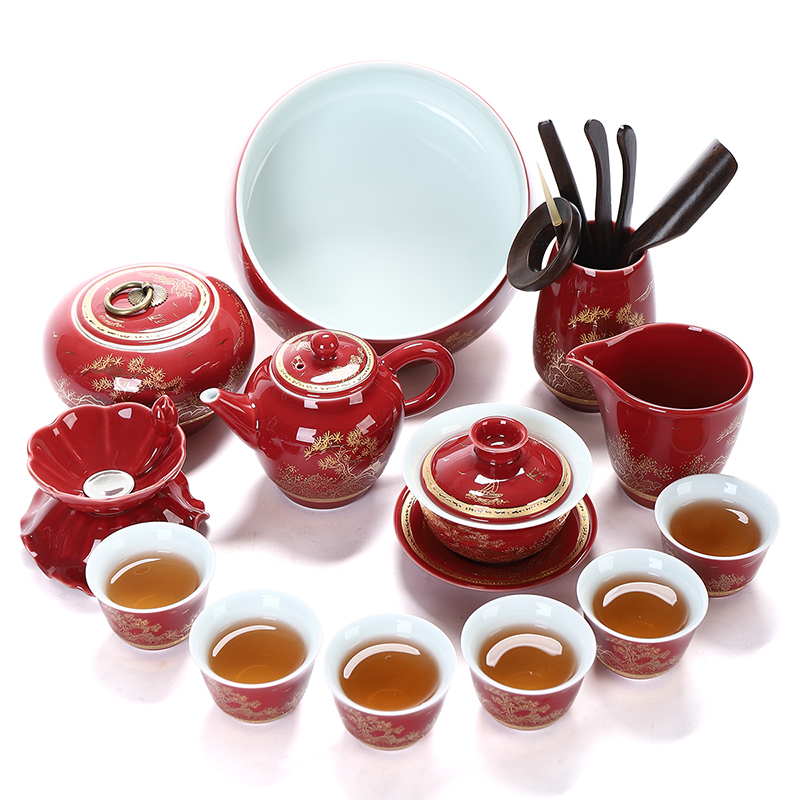 Recreational product kung fu tea set household Jin Liu silver lid to use ceramic cups office gift box custom package
