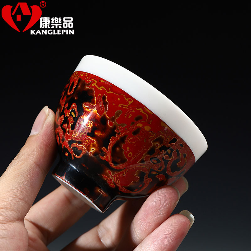 Recreational product lacquer tea palace wind high - white kung fu tea cup of pure checking Chinese lacquer cups sample tea cup