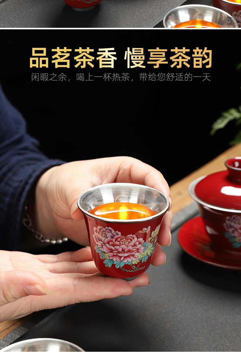 Recreational product high - grade ceramic coppering. As silver tea sets, 999 sterling silver tureen kung fu tea cup tea gift box