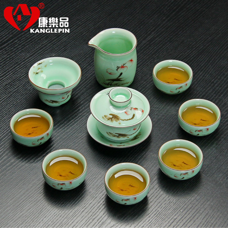 Recreational product fish kongfu tea cups suit Chinese celadon household automatic ceramic tea set lid bowl