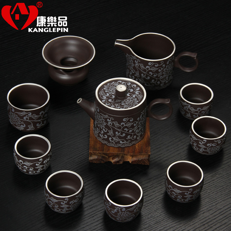 Recreational product office yixing purple sand kung fu tea set with Chinese style mercifully of a complete set of silver teapot teacup household ceramics