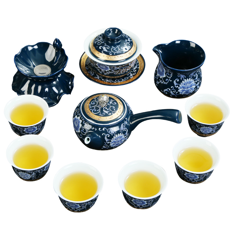 Recreational product kung fu tea set the whole household creative tea teapot teacup fragrant of blue and white porcelain tea set