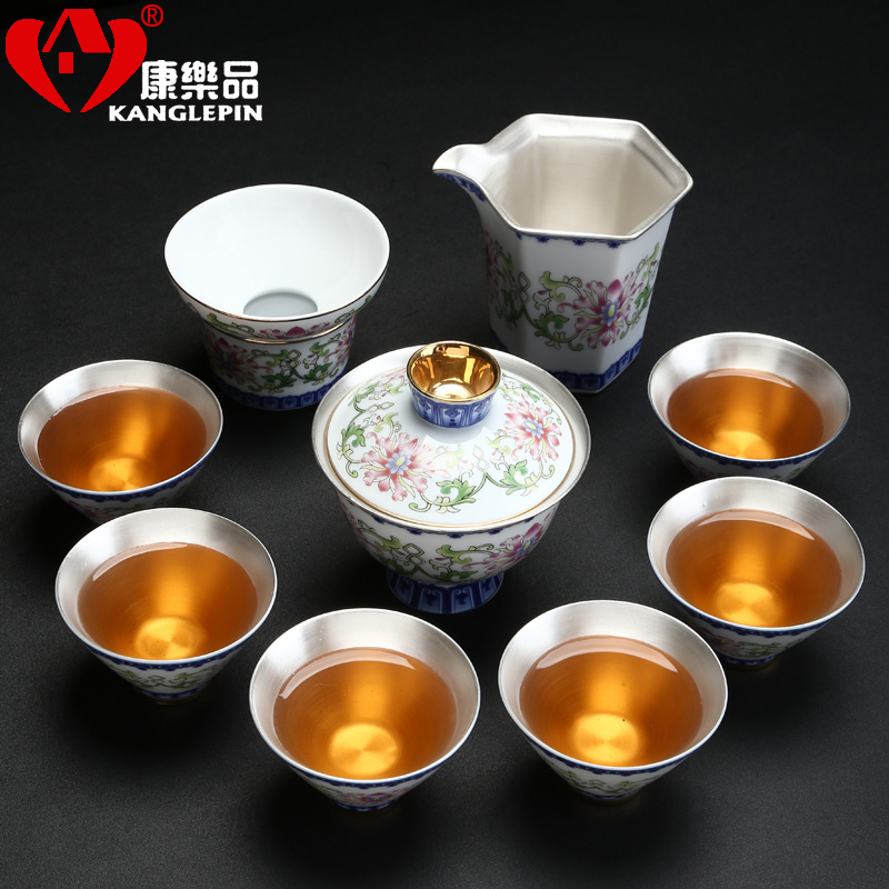 Recreational product ceramic tea set 999 coppering. As silver gift boxes kung fu tea set tea cup three tureen the whole group