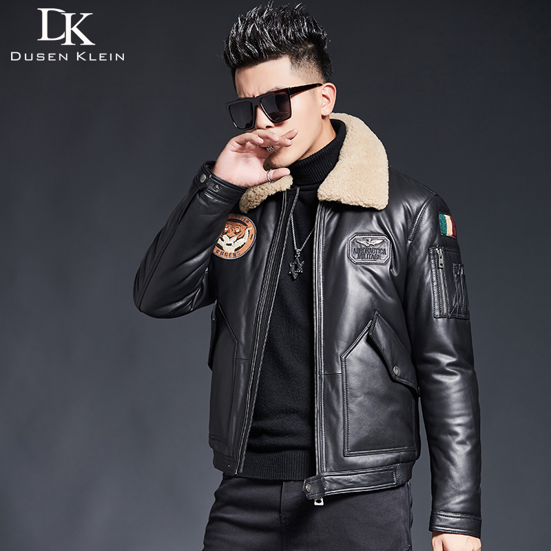 Haining leather leather down bread jacket men's coat wool lapel Air Force fashion handsome locomotive tide jacket winter