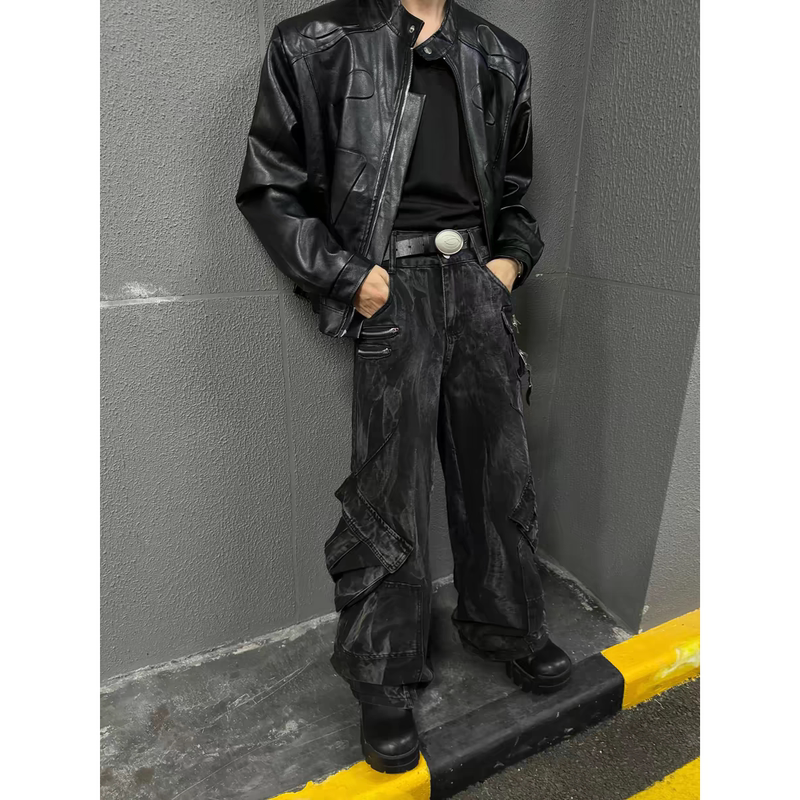 American Retro Distressed Y2K Punk Rock Jeans for Men with a Unique Design, Heavy-Duty Multi-Pocket Workwear American Retro Distressed Y2K Punk Rock Jeans for Men with a Unique Design, Heavy-Duty Multi-Pocket Workwear