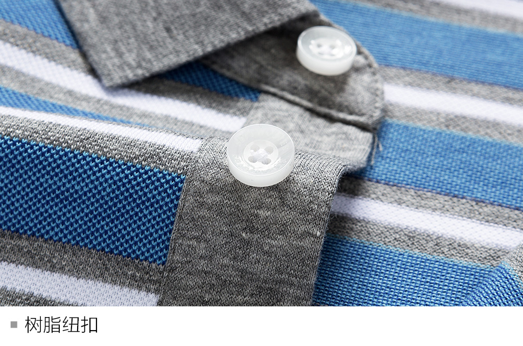 Bảy con sói áo thun ngắn tay nam Màu xanh trung niên vạt áo thời trang sọc POLO Áo sơ mi cotton nam Mercerized Quần áo mùa hè Sản phẩm mới áo polo