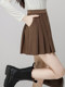 One More 2025 Summer New Style Preppy High-Waisted Skirt for Women, Petite Short Pleated Skirt with Pockets