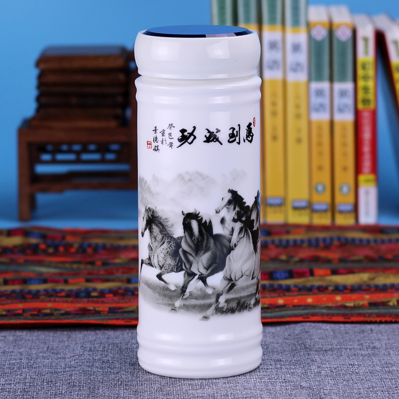 Jingdezhen double full ceramic vacuum cup with cover with ms male health cup tea cup office gift
